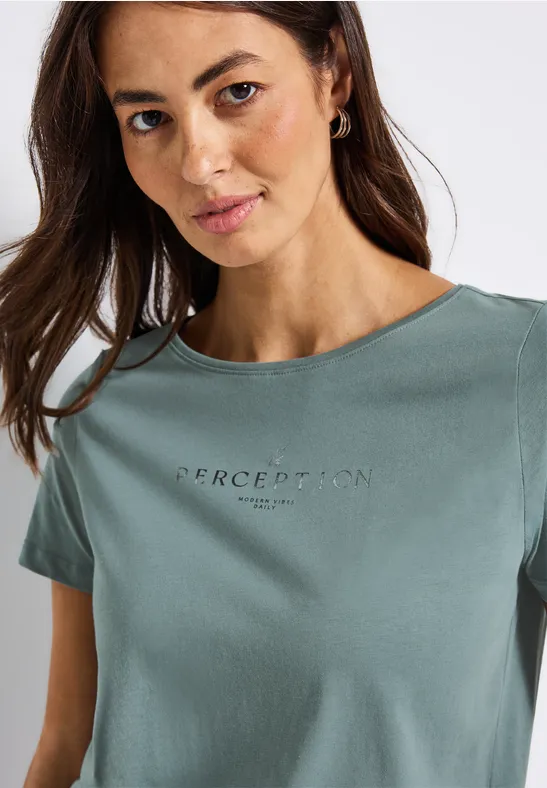 Street One Maglietta Donna Con Wording Artwork – Girocollo E Spalle Dropped – Morbido Misto Cotone E Modal