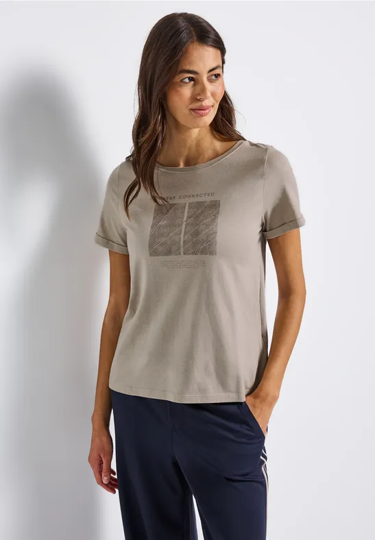 Artwork T-shirt avec turn-up morning beige