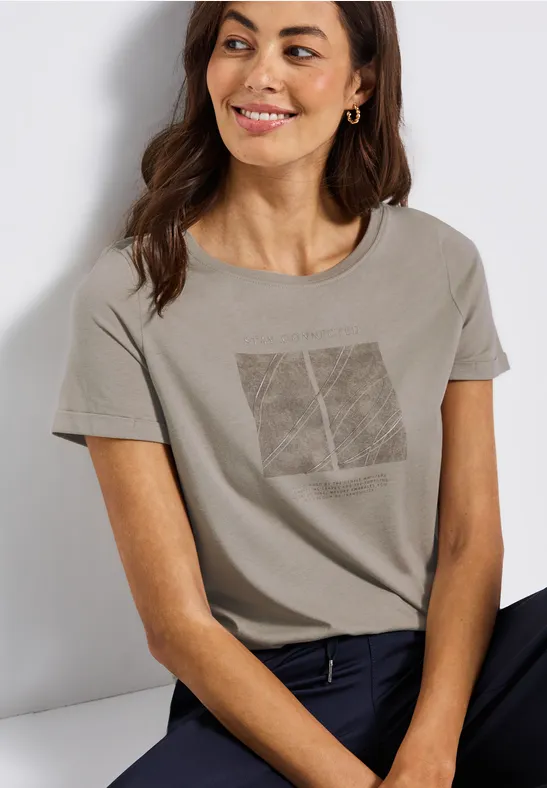 Artwork T-shirt avec turn-up morning beige