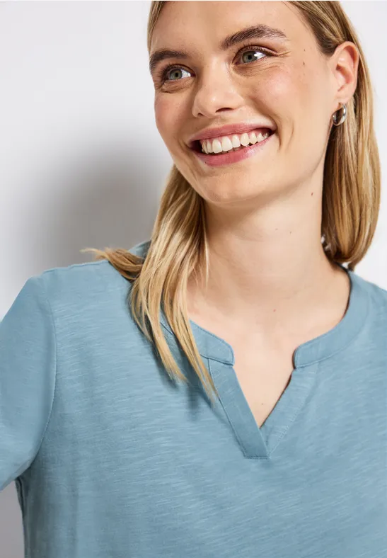 Shirt van jersey met gespleten hals glacier blue