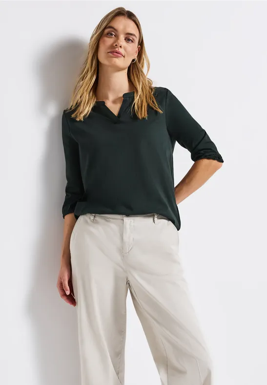 Split Neck Jersey Shirt evernight green