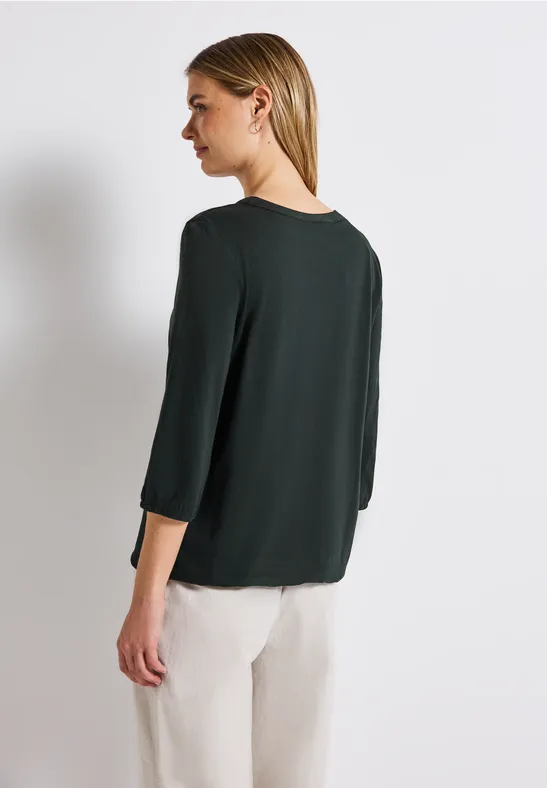 Split Neck Jersey Shirt evernight green