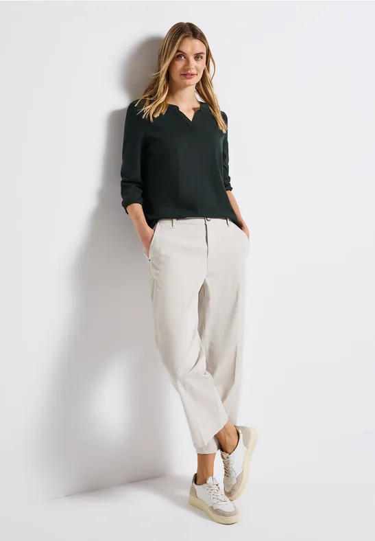 Split Neck Jersey Shirt evernight green