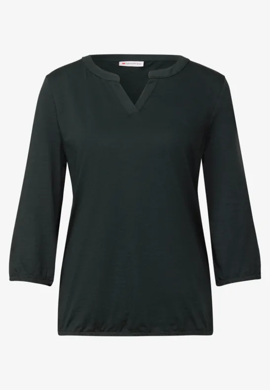 Split Neck Jersey Shirt evernight green