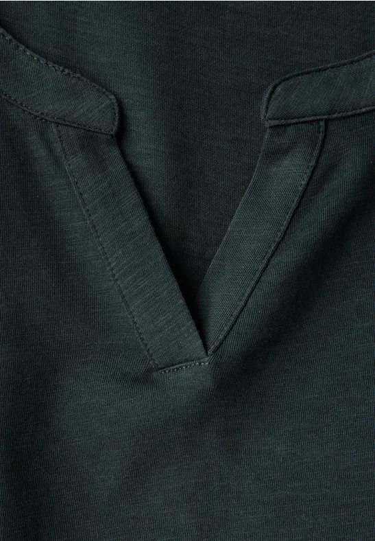 Split Neck Jersey Shirt evernight green