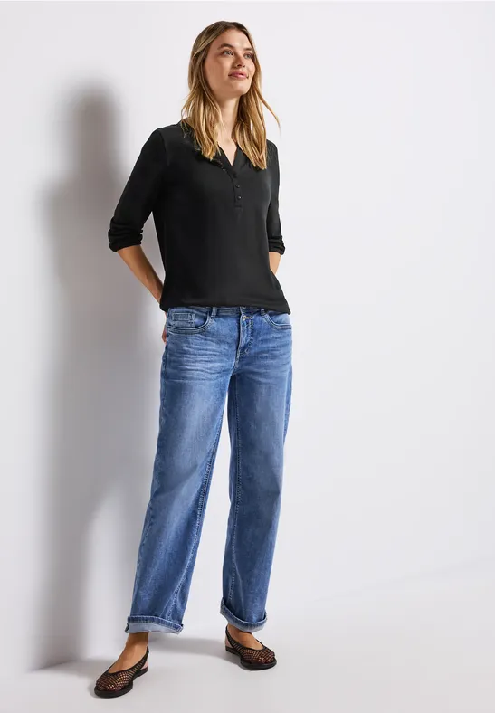 Shirt met gespleten hals Black