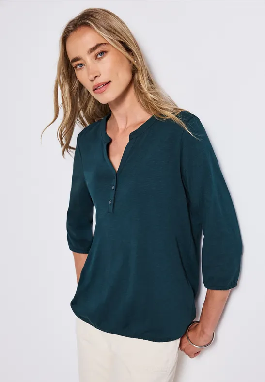 Shirt met gespleten hals tide blue