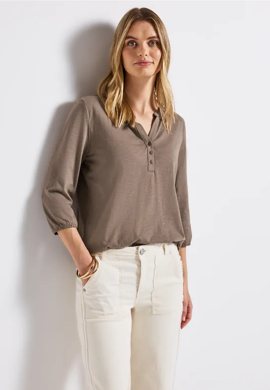 Shirt met gespleten hals silk brown
