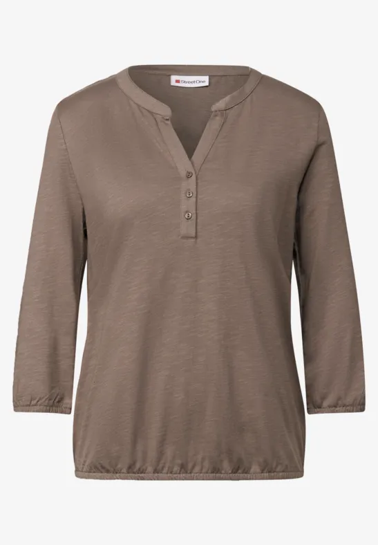 Shirt met gespleten hals silk brown