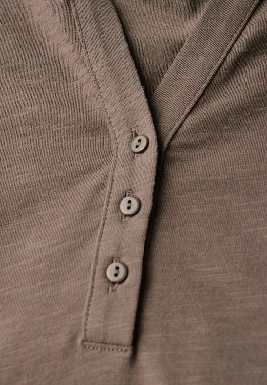 Shirt met gespleten hals silk brown