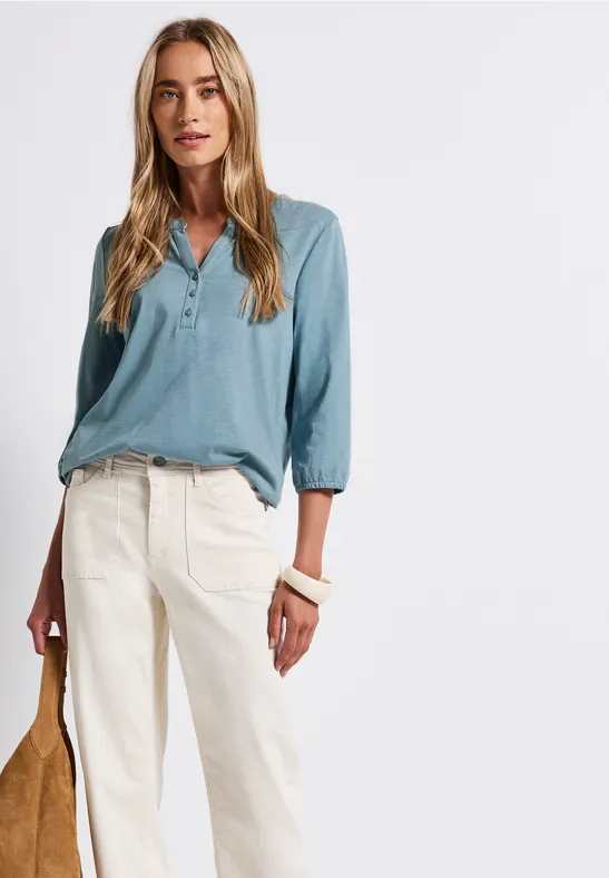 Shirt met gespleten hals glacier blue