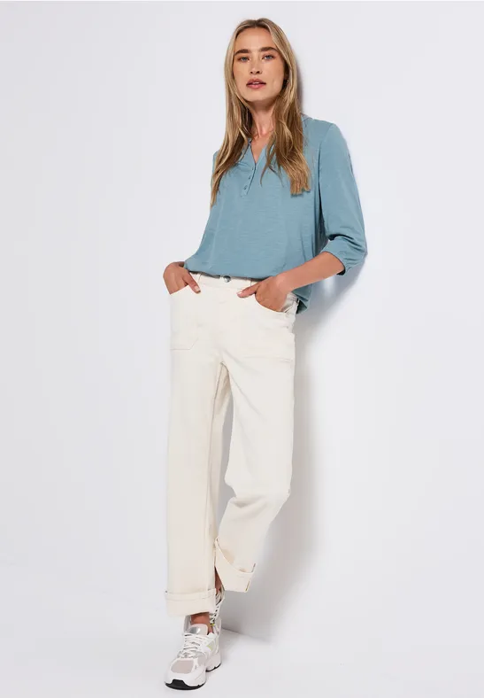 Shirt met gespleten hals glacier blue