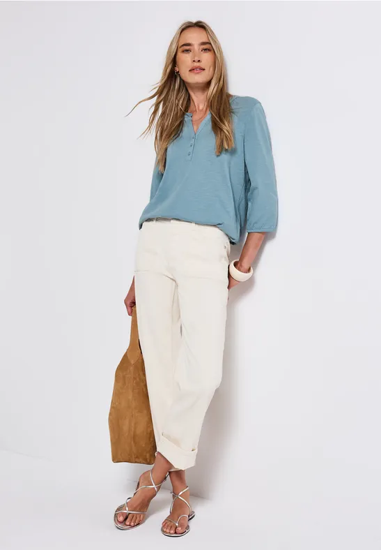 Shirt met gespleten hals glacier blue