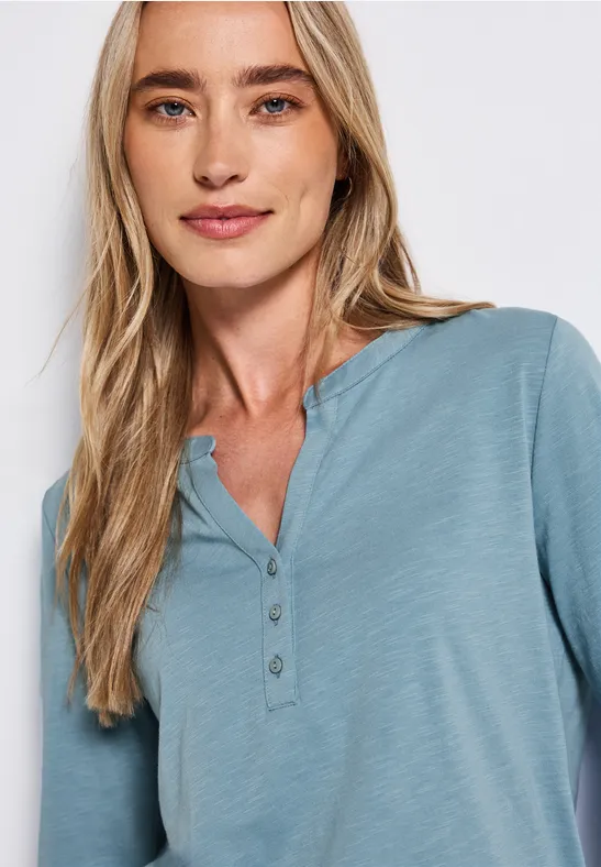 Shirt met gespleten hals glacier blue