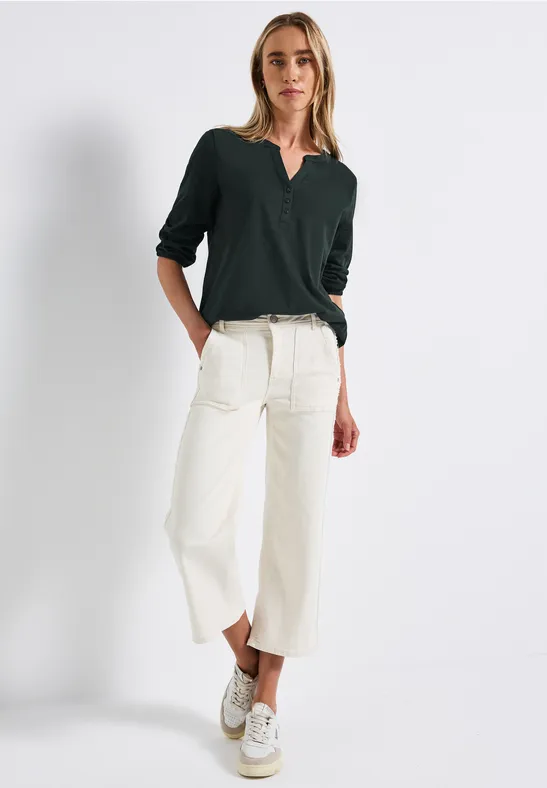 T-shirt en jersey Split Neck evernight green