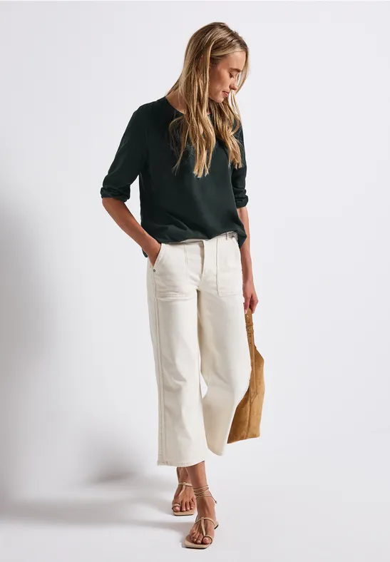 T-shirt en jersey Split Neck evernight green