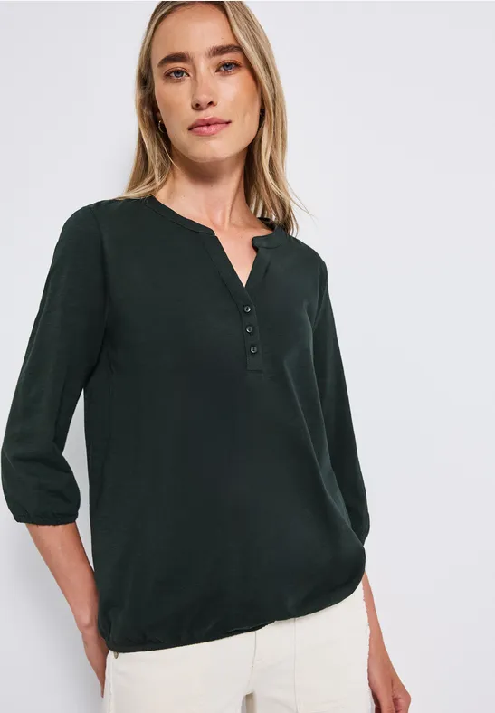 T-shirt en jersey Split Neck evernight green
