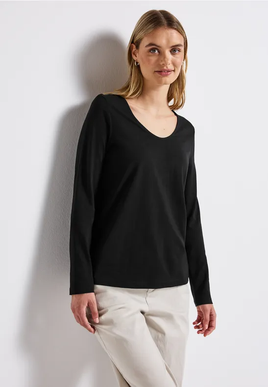 Overhemd met lange mouwen in effen kleur Black