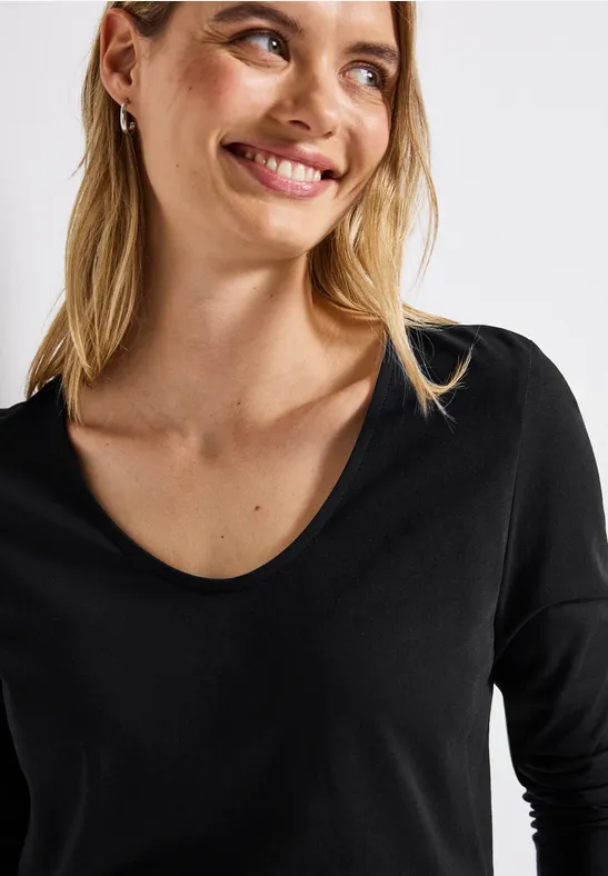Overhemd met lange mouwen in effen kleur Black