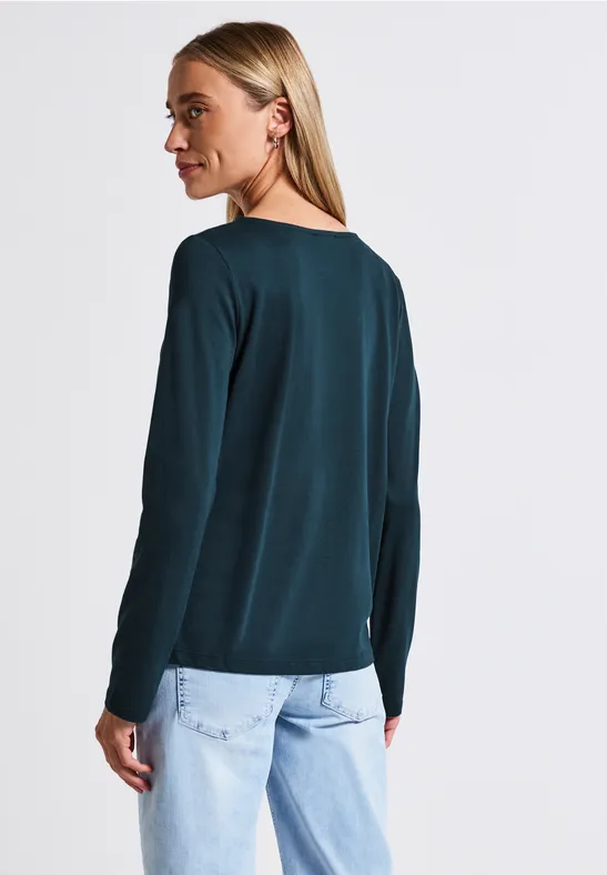 T-shirt à manches longues en couleur unie tide blue