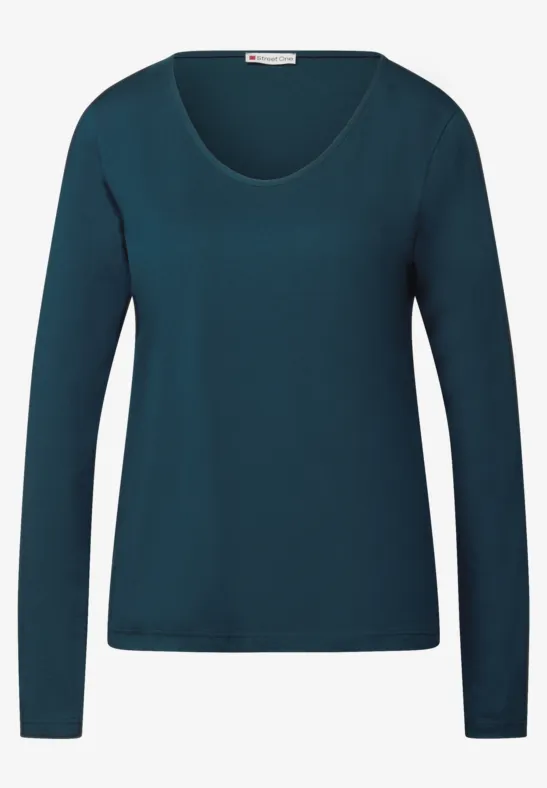 T-shirt à manches longues en couleur unie tide blue