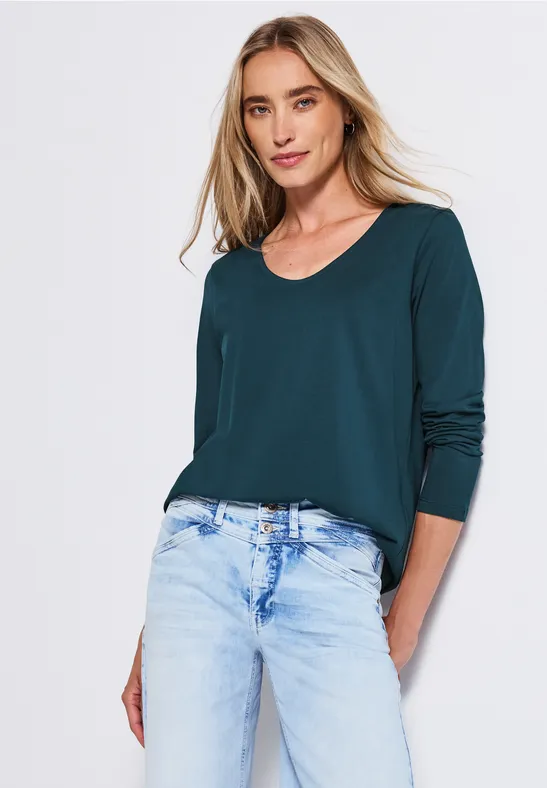 T-shirt à manches longues en couleur unie tide blue
