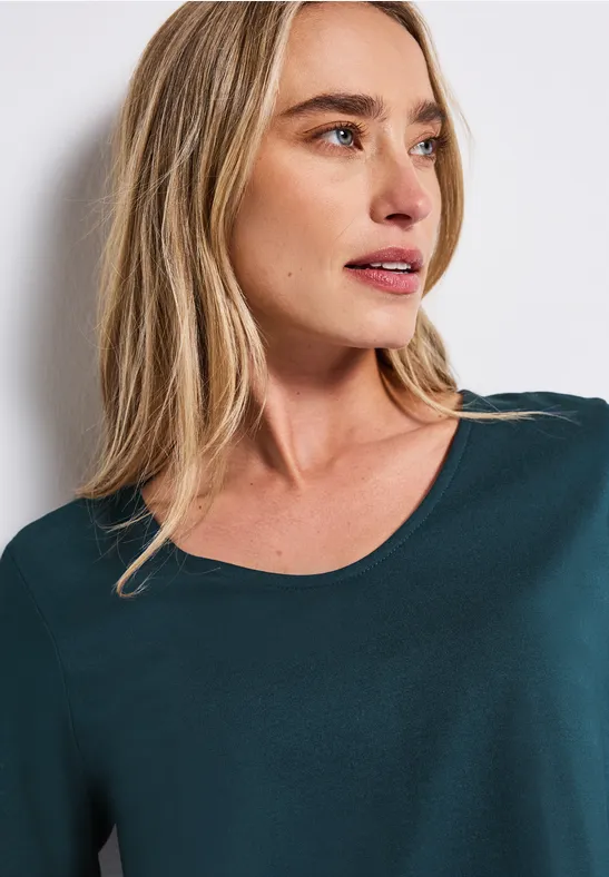 T-shirt à manches longues en couleur unie tide blue