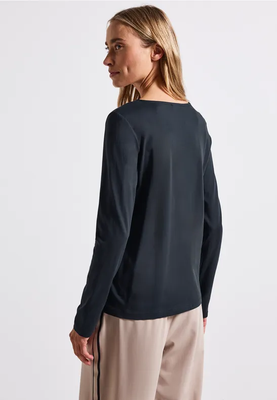T-shirt à manches longues en couleur unie deepwater blue