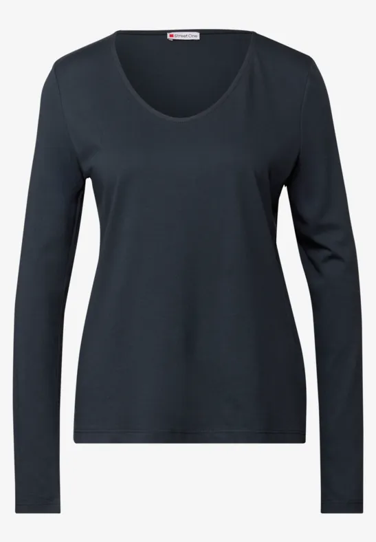 T-shirt à manches longues en couleur unie deepwater blue