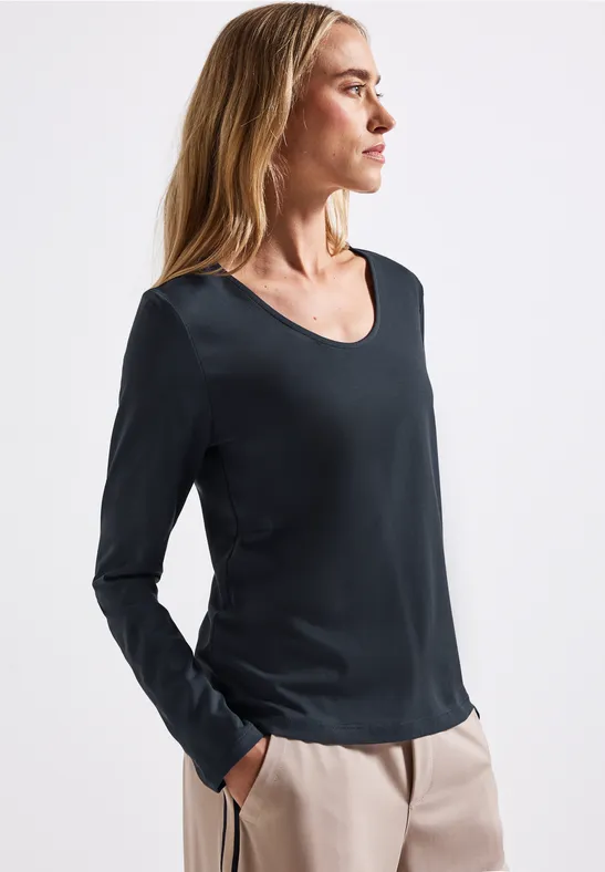 T-shirt à manches longues en couleur unie deepwater blue