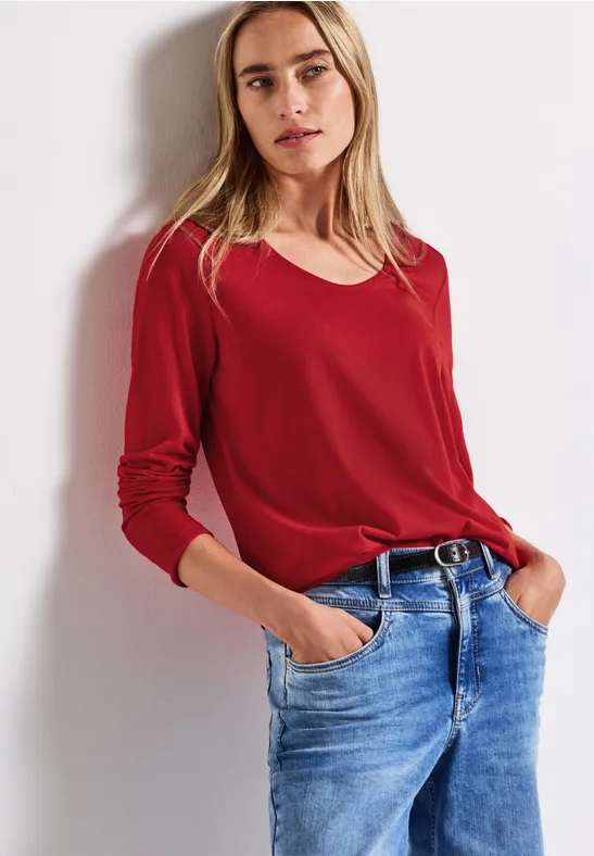 T-shirt à manches longues en couleur unie racing red