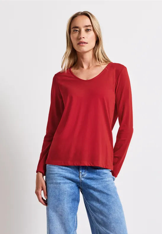 T-shirt à manches longues en couleur unie racing red