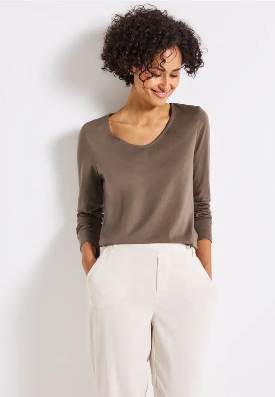 T-shirt à manches longues en couleur unie silk brown