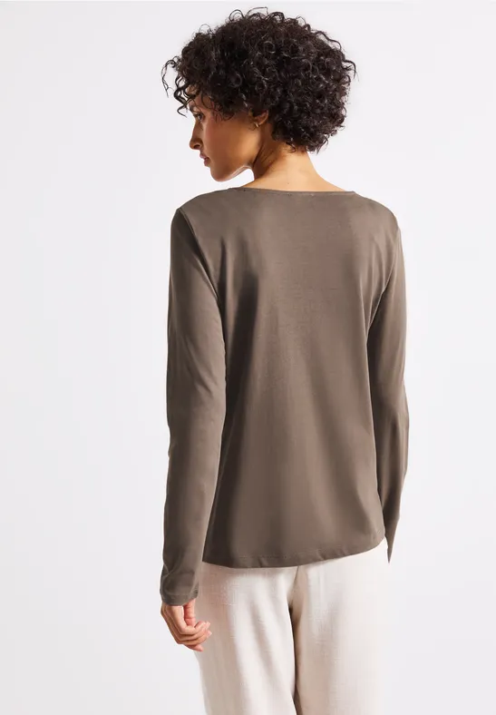 T-shirt à manches longues en couleur unie silk brown