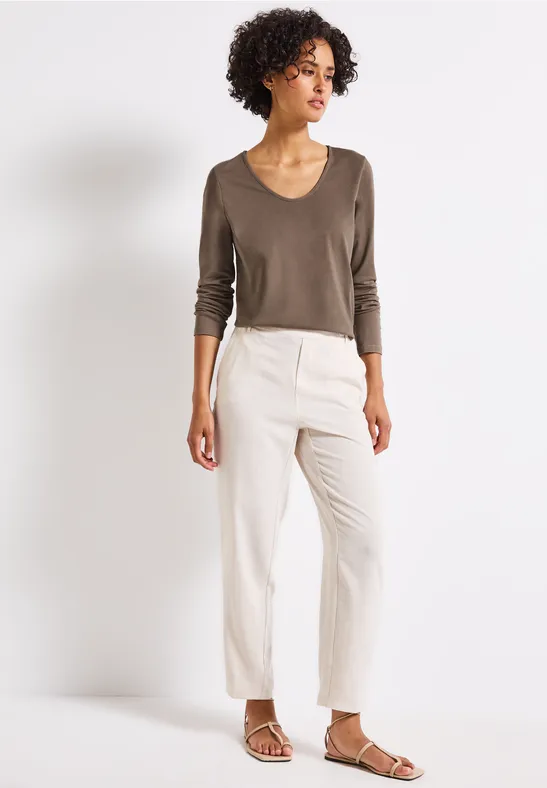 T-shirt à manches longues en couleur unie silk brown