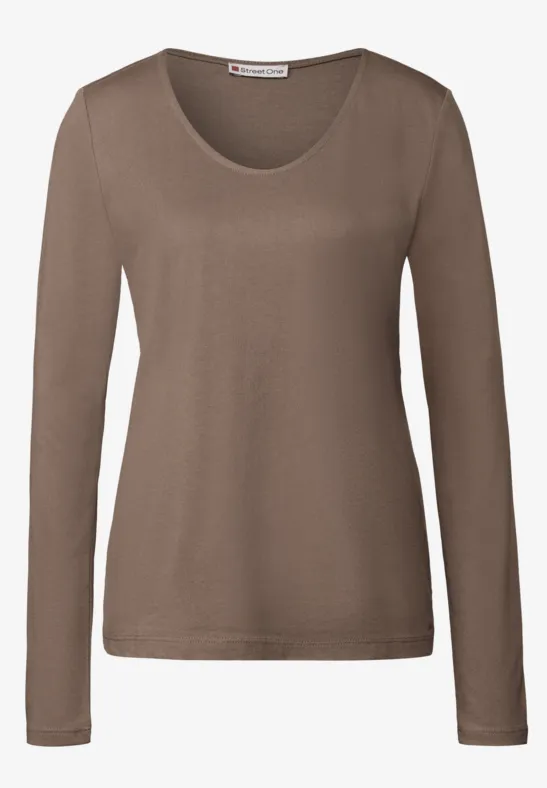 T-shirt à manches longues en couleur unie silk brown