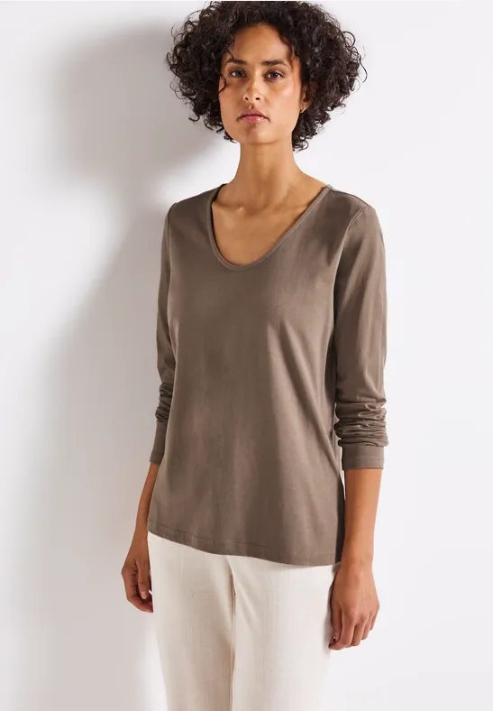 T-shirt à manches longues en couleur unie silk brown