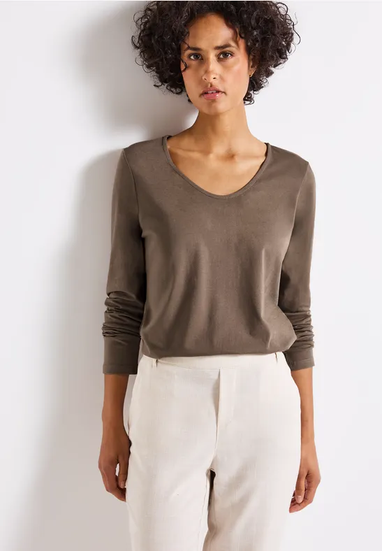 T-shirt à manches longues en couleur unie silk brown