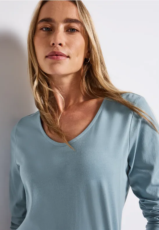 T-shirt à manches longues en couleur unie glacier blue