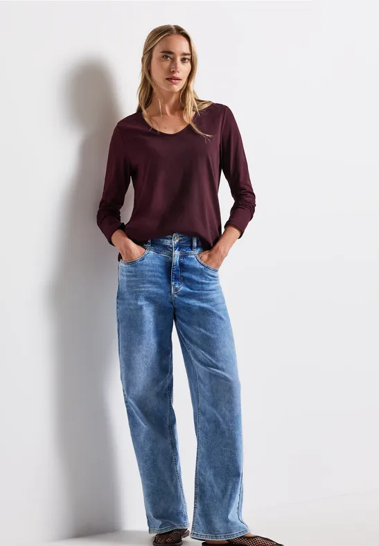 T-shirt à manches longues en couleur unie wildberry red