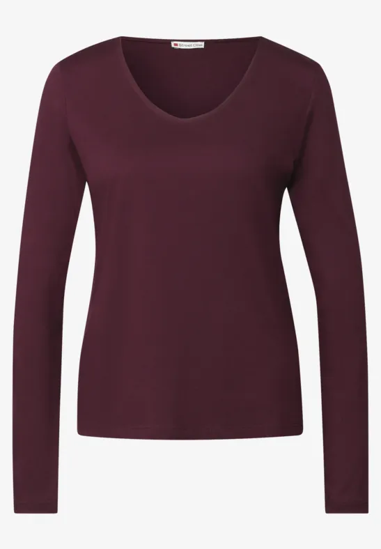 T-shirt à manches longues en couleur unie wildberry red