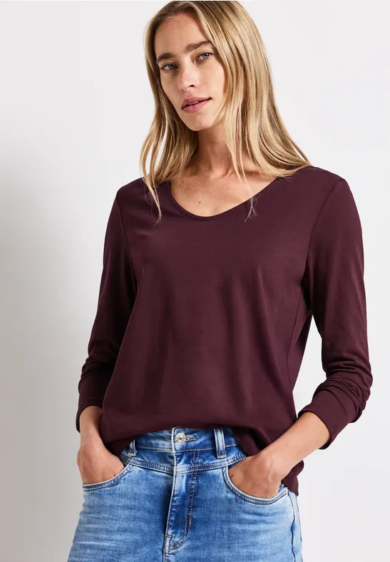 T-shirt à manches longues en couleur unie wildberry red