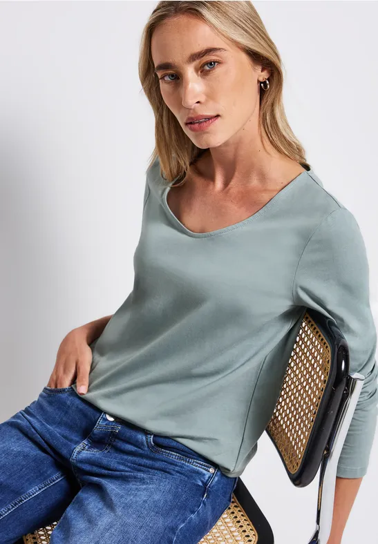 Overhemd met lange mouwen in effen kleur arona blue