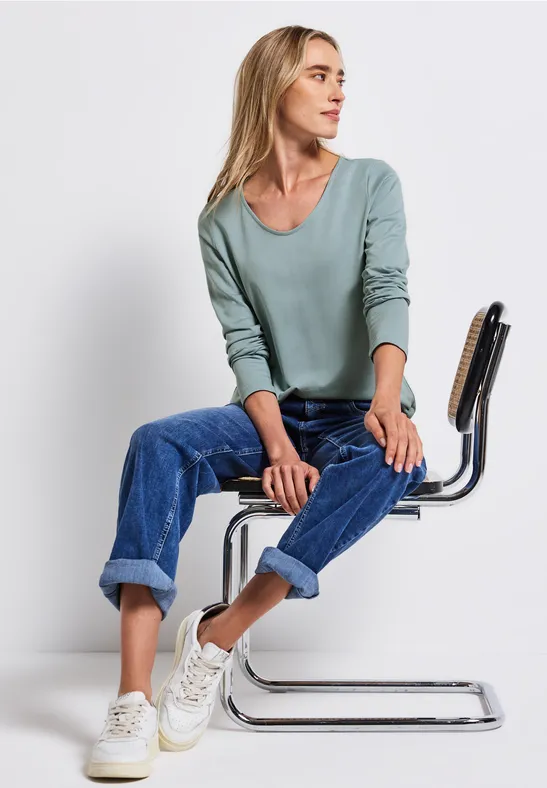 Overhemd met lange mouwen in effen kleur arona blue