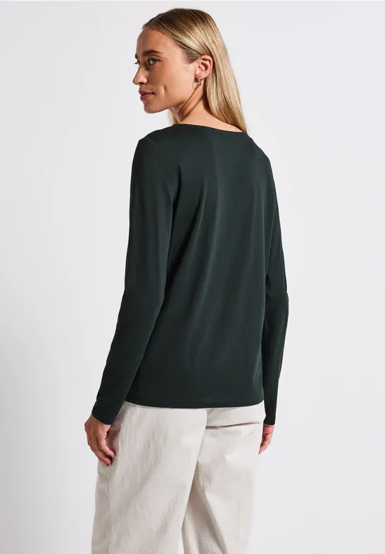 T-shirt à manches longues en couleur unie evernight green