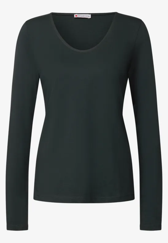 T-shirt à manches longues en couleur unie evernight green