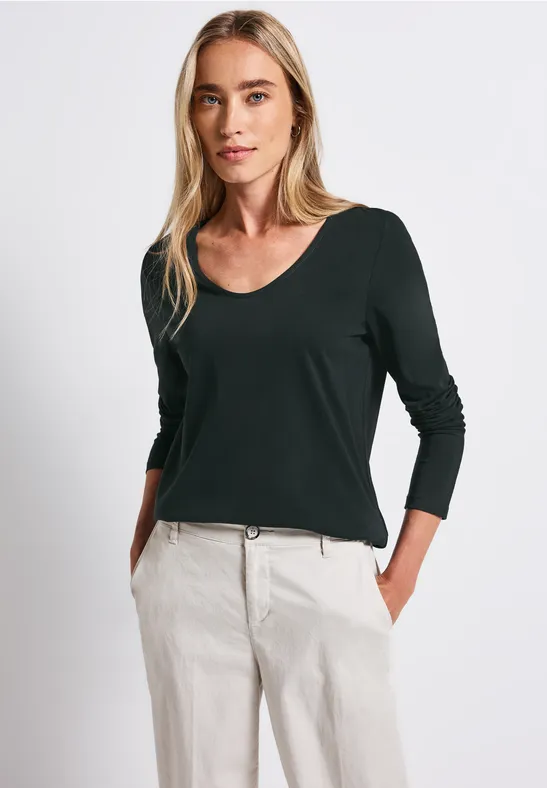 T-shirt à manches longues en couleur unie evernight green
