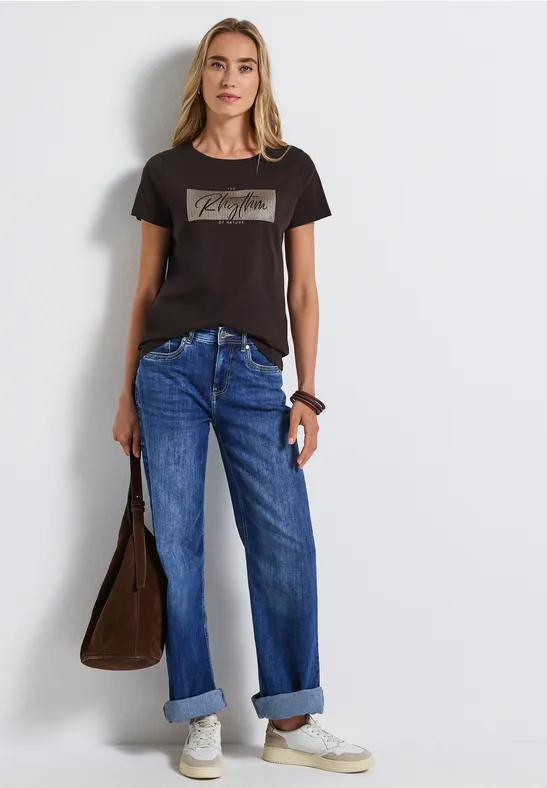 T-Shirt mit Print deep roast brown