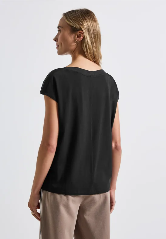 Shirt mit Ripp-Detail Black