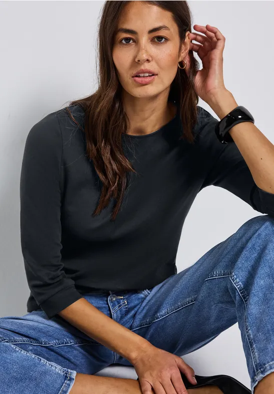 Shirt mit U-Boot-Ausschnitt Black